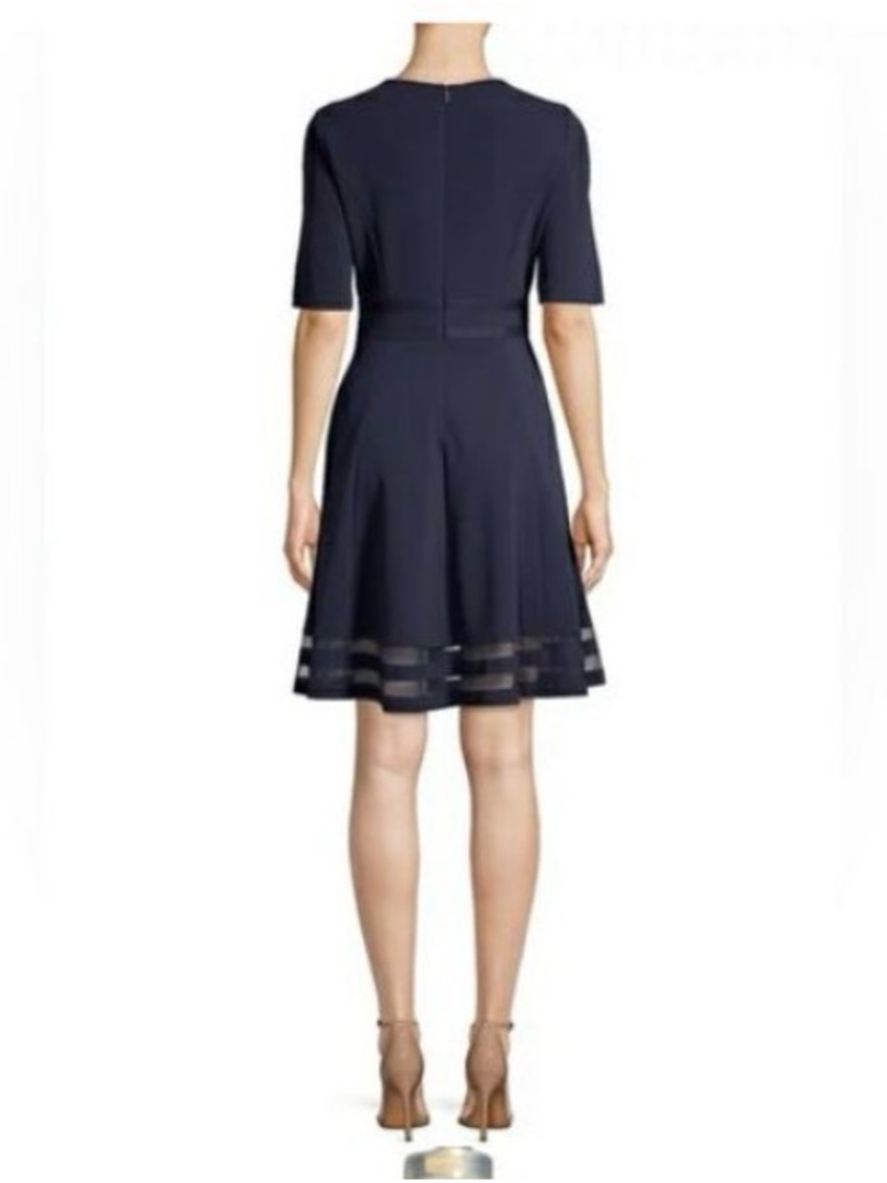 Calvin Klein Navy Midi Fit-and-Flare Dress with Sheer Hem Stripes